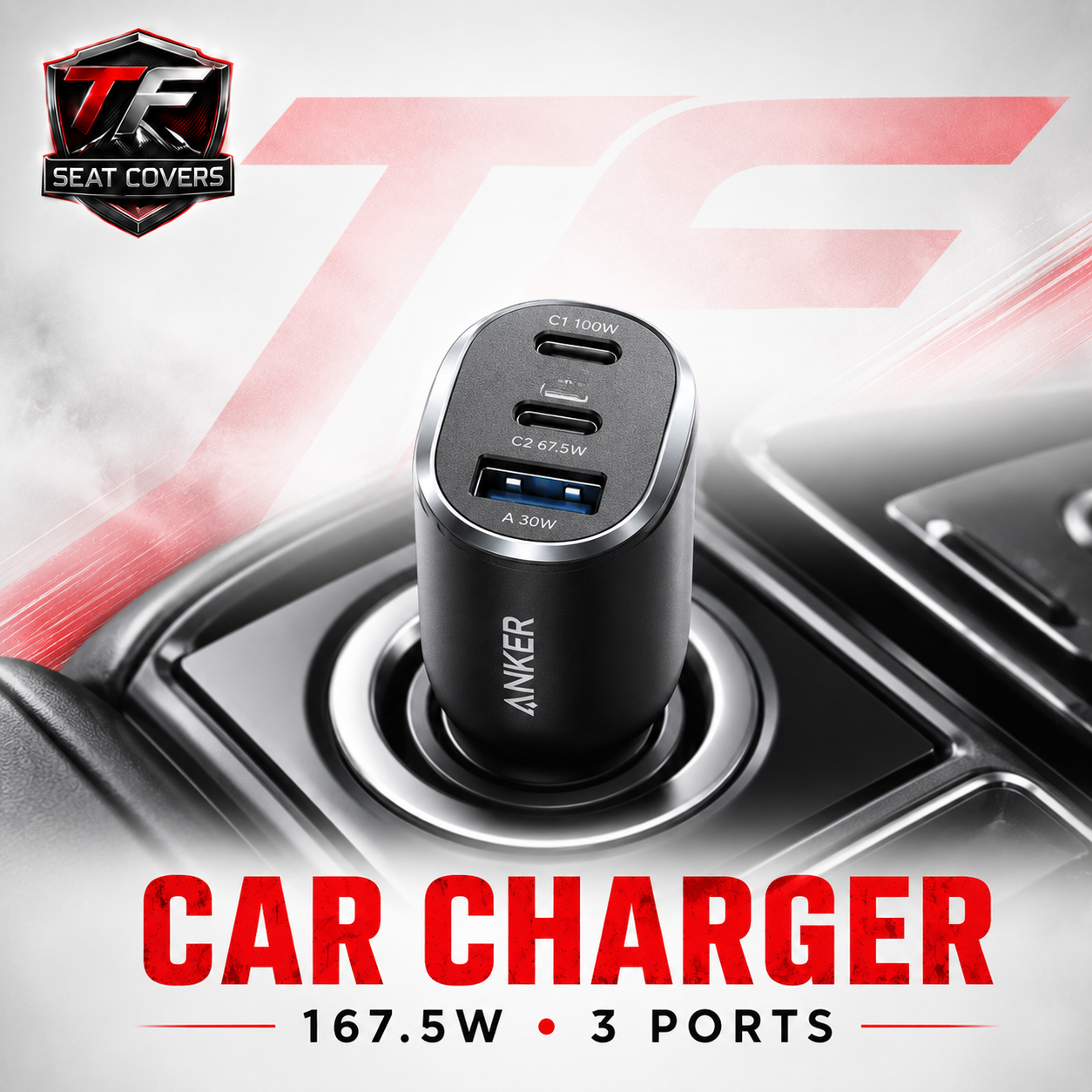 Anker Nano Car Charger (167.5W, 3 Ports) - console