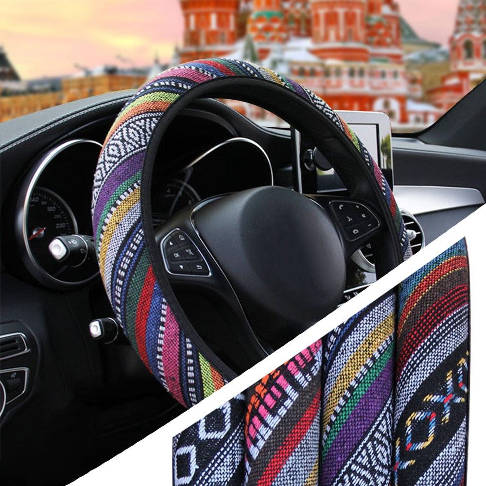 New Baja Blanket Car Steering Wheel Cover Linen Universal Elastic Flax Stripe Cool Interior Car Steering Wheel Cover Ethnic Style Car Accessories Steering Wheel Covers with Cloth for Women Breathable Anti Skid Better Grips Steering Wheel Cover Women - main thumbnail 20260723