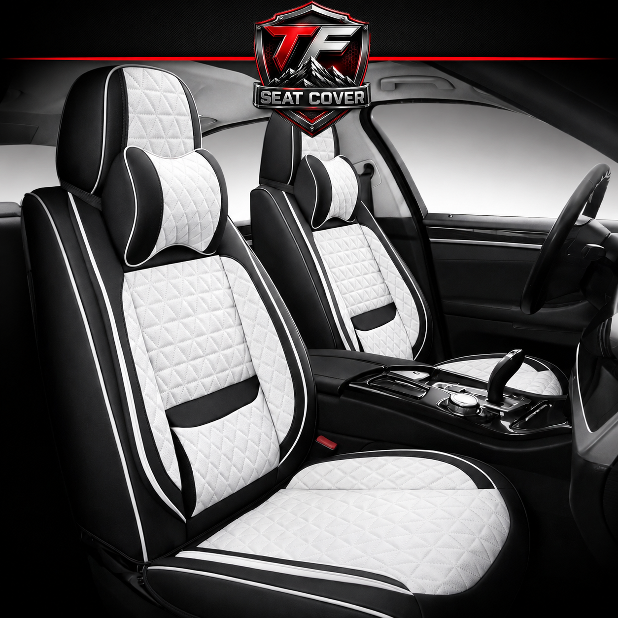 Premium Nappa Leather Seat Covers | Custom Fit for Cars, SUVs & Trucks - Black & White / Front Seats Only variant image 20260723-r4