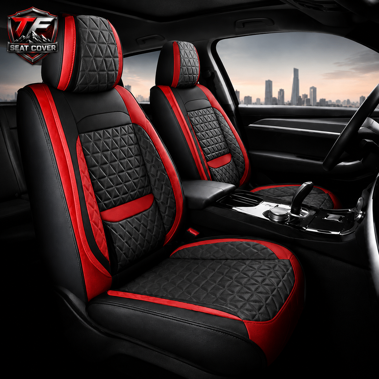 Premium Nappa Leather Seat Covers | Custom Fit for Cars, SUVs & Trucks - Black With Red Trim / Front Seats Only variant image 20260724-r1